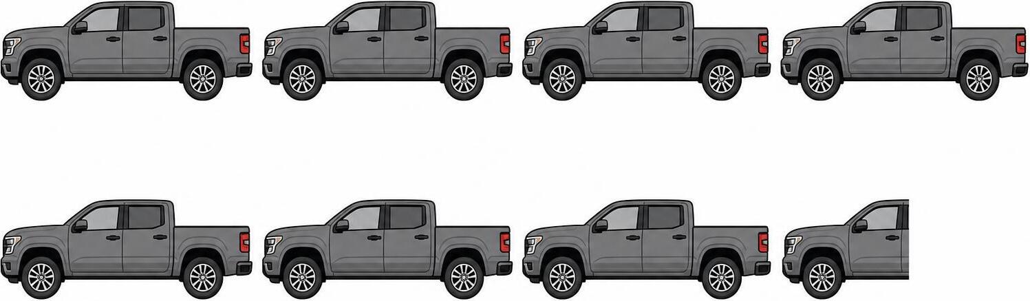 Visual comparison showing one 15 yard trailer holds the equivalent of 7.5 full size pickup trucks